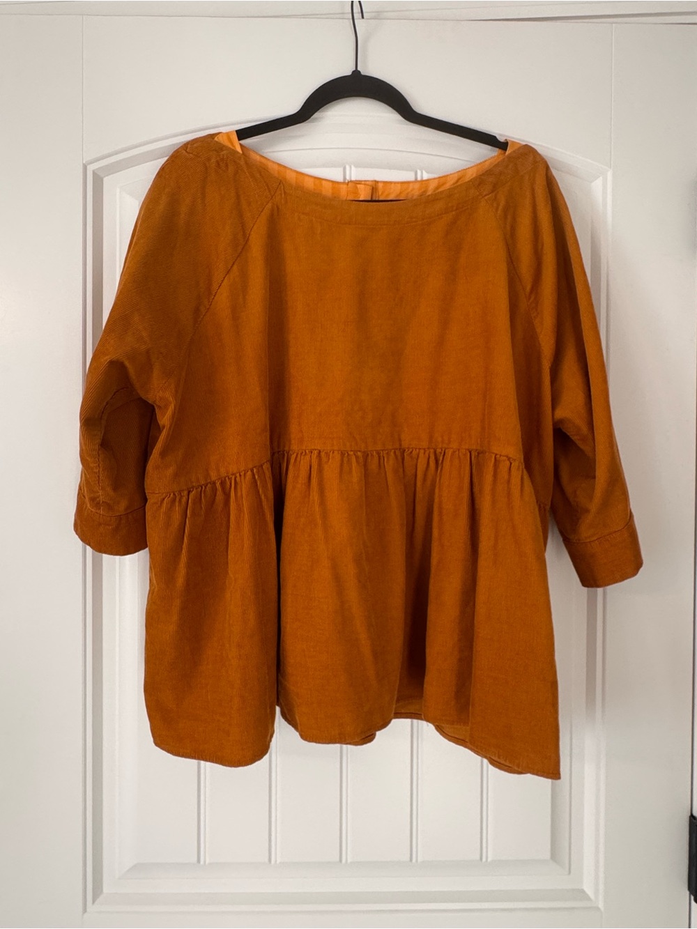 Maeve Anthropologie Women’s L Mustard Corduroy Babydoll Peplum Top Button Back